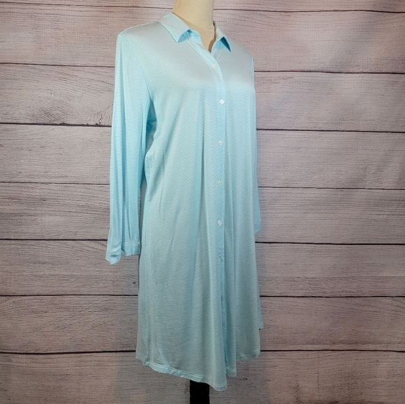 LAUREN Ralph Lauren Soft Striped Button Up Nightgown Blue & White Size Medium - Picture 4 of 7